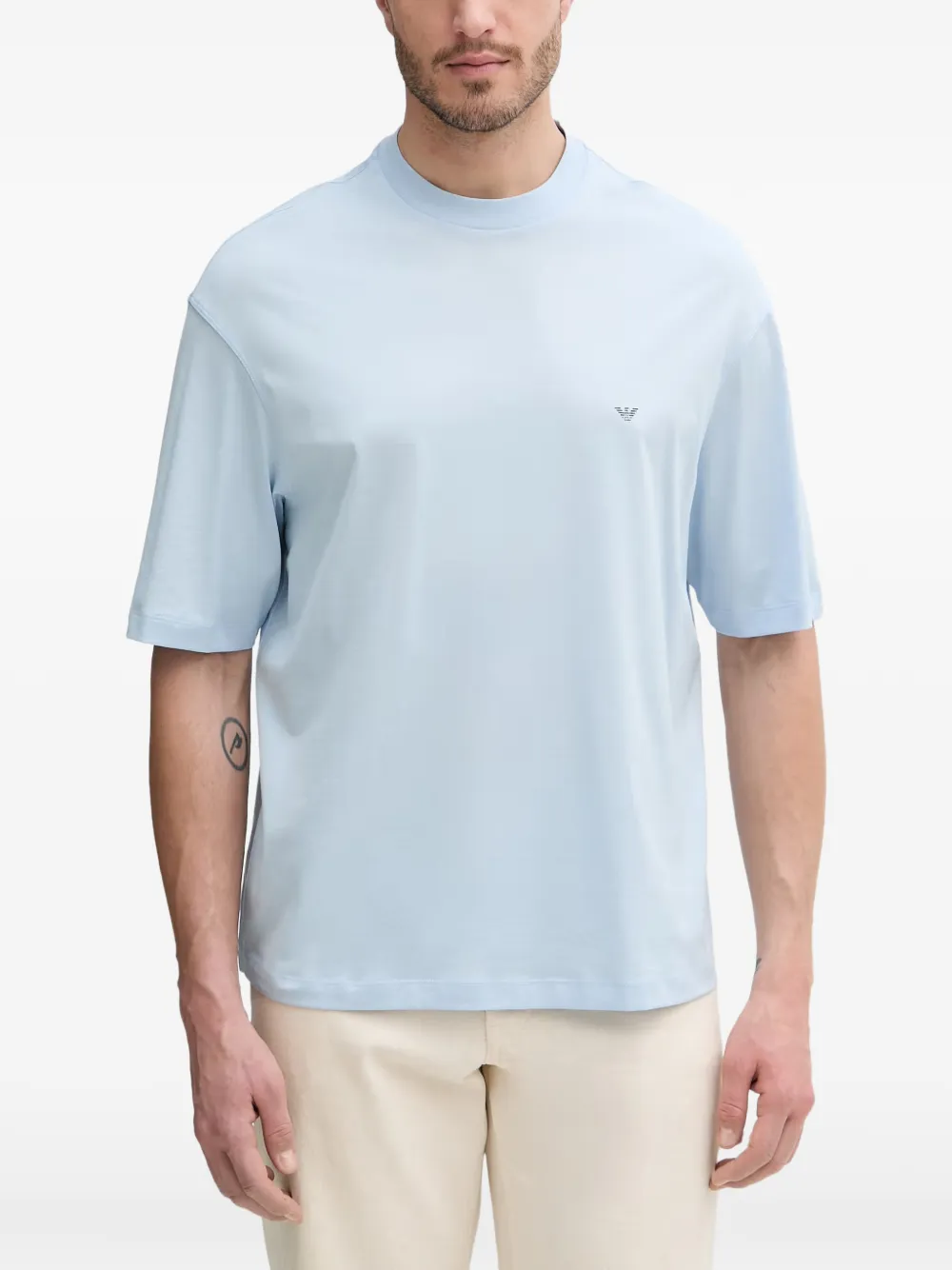 Emporio Armani oversized jersey t-shirt with used-effect logo print - Blu