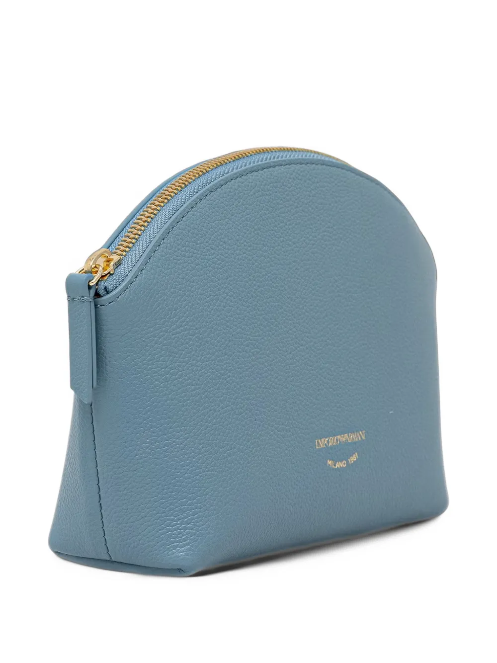 Emporio Armani Beauty Case leren tas met goudkleurige rits en textuur Blauw