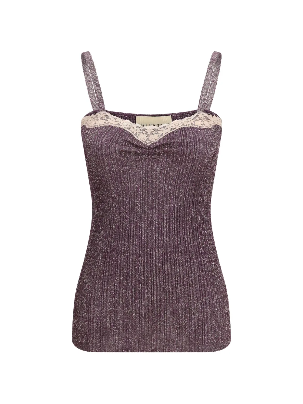 Valentino Garavani lace-trim ribbed top - Violett