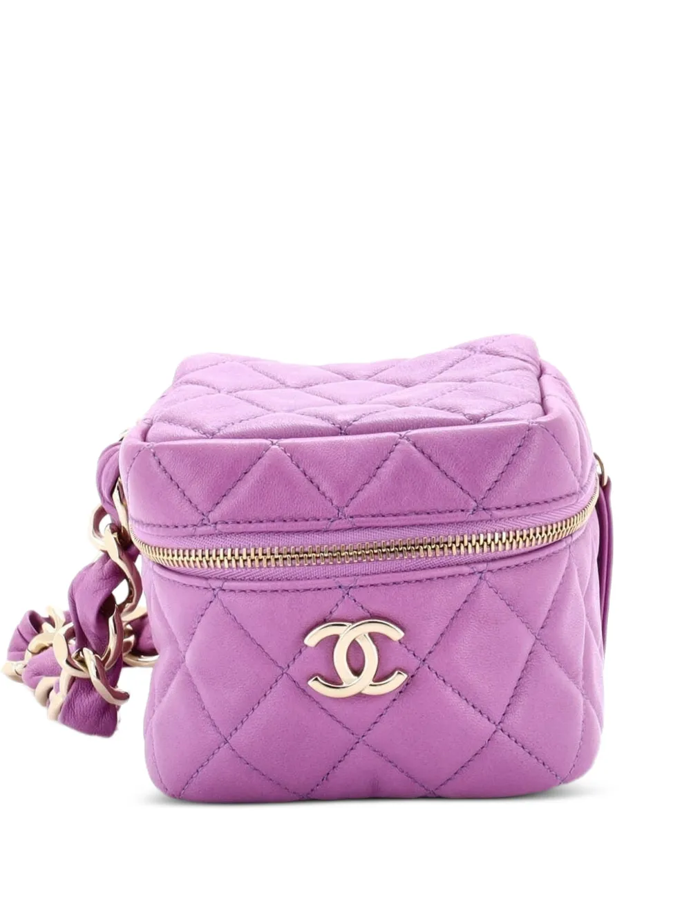 CHANEL Pre-Owned CC Cube Zip with Chain Handle Quilted Lambskin clutch bag - Viola