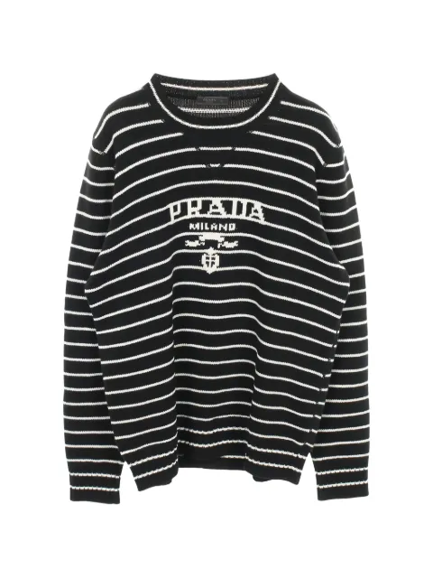 Prada Pre-Owned logo striped crew neck sweatshirt