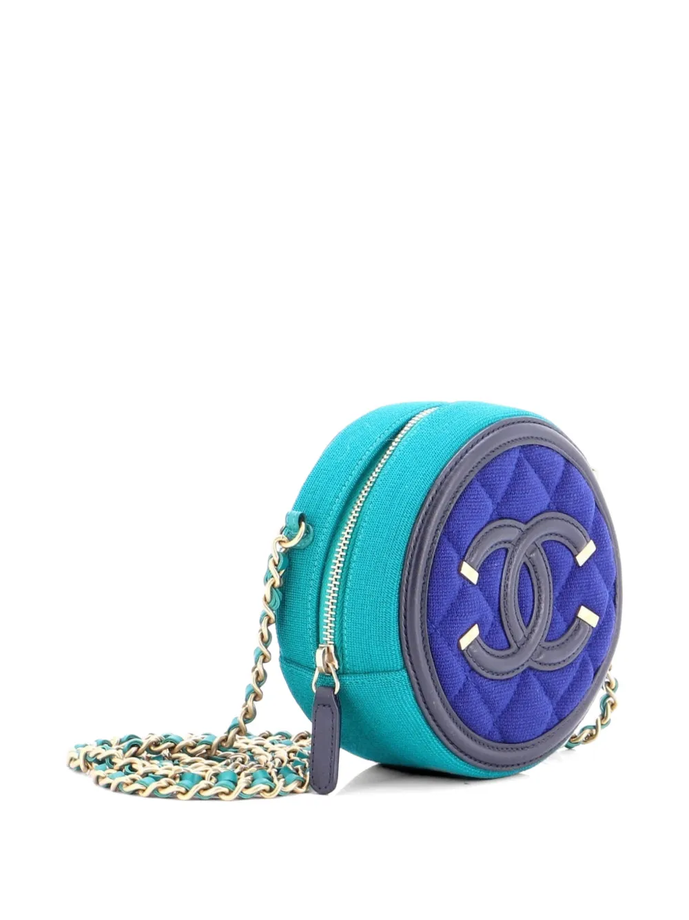 Filigree Round Clutch With Chain Quilted Jersey With Lambskin Mini Crossbody Bag