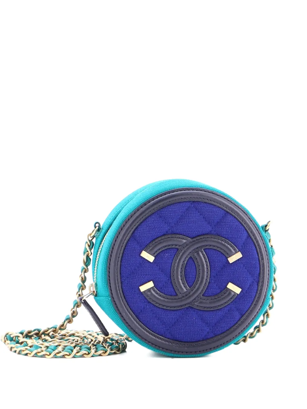 CHANEL Pre-Owned Filigree Round Clutch with Chain Quilted Jersey with Lambskin Mini crossbody bag - Blau