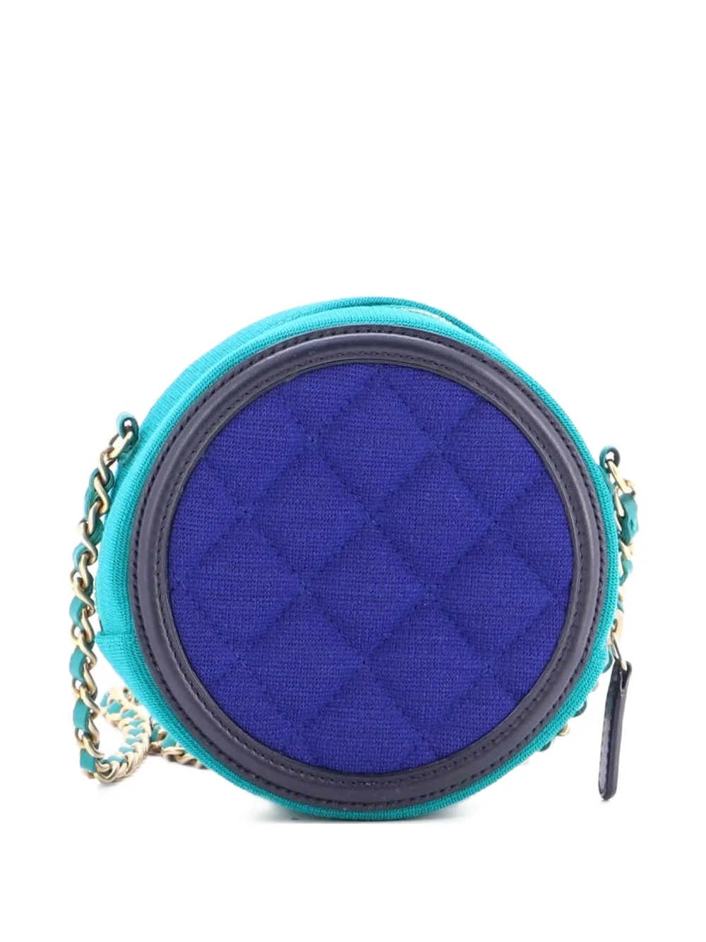 Filigree Round Clutch With Chain Quilted Jersey With Lambskin Mini Crossbody Bag