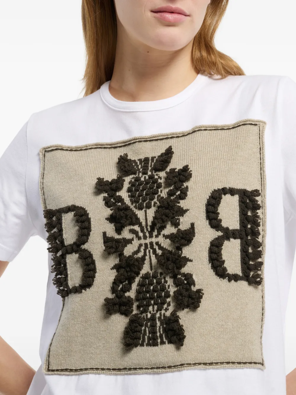 Barrie T-shirt met kasjmier patch Wit