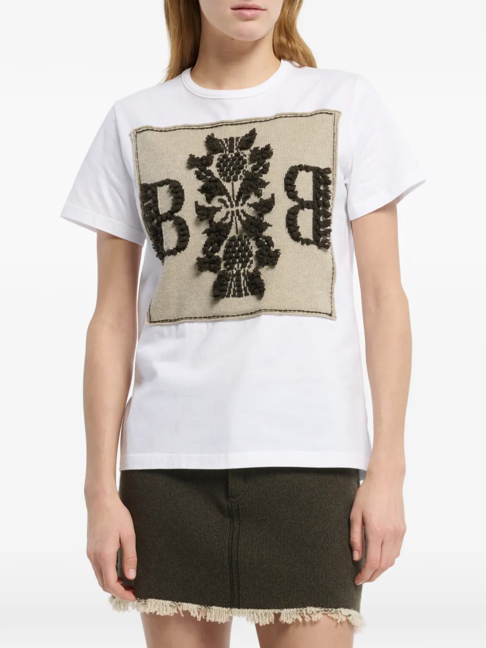 Barrie T-shirt met kasjmier patch Wit