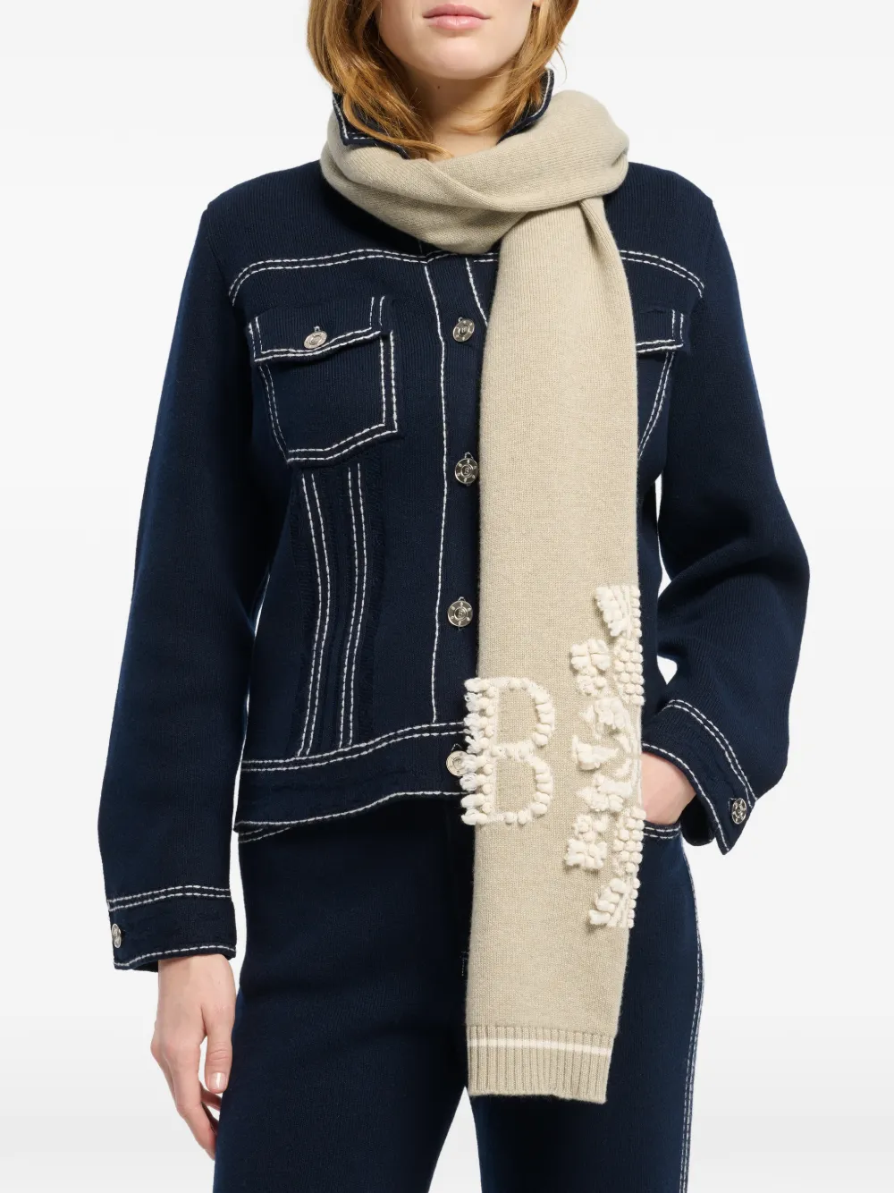 Barrie Kasjmier sjaal met 3D logo Beige