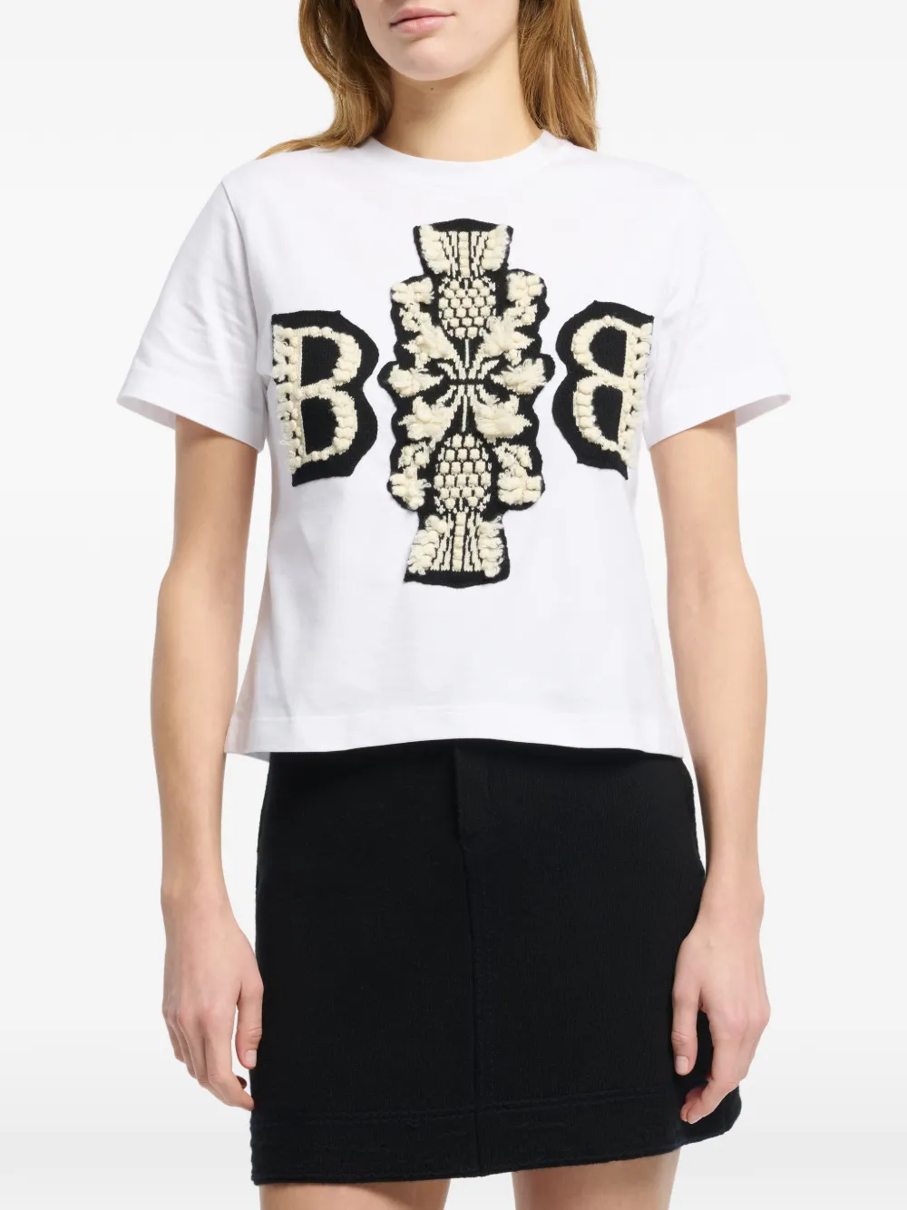 Barrie Cropped T-shirt met kasjmier patch Wit