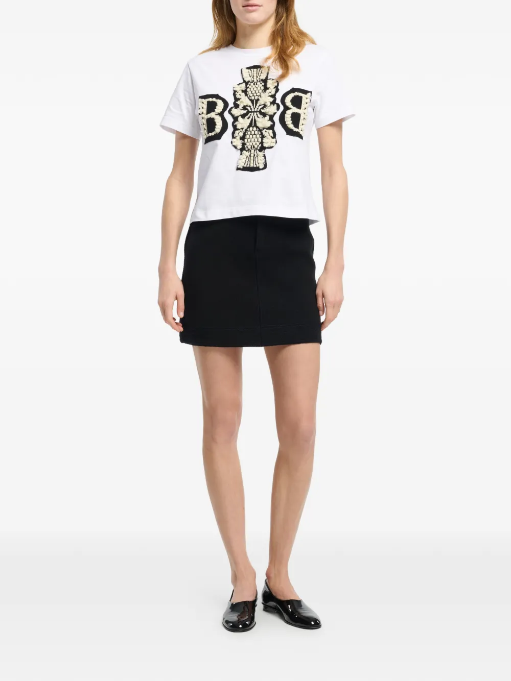 Barrie Cropped T-shirt met kasjmier patch Wit