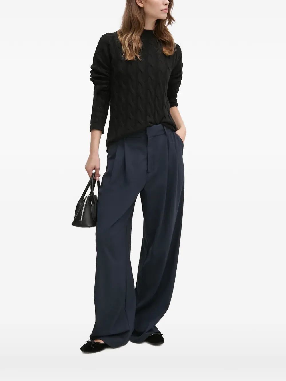 Benetton Cable-knit Sweater In Black
