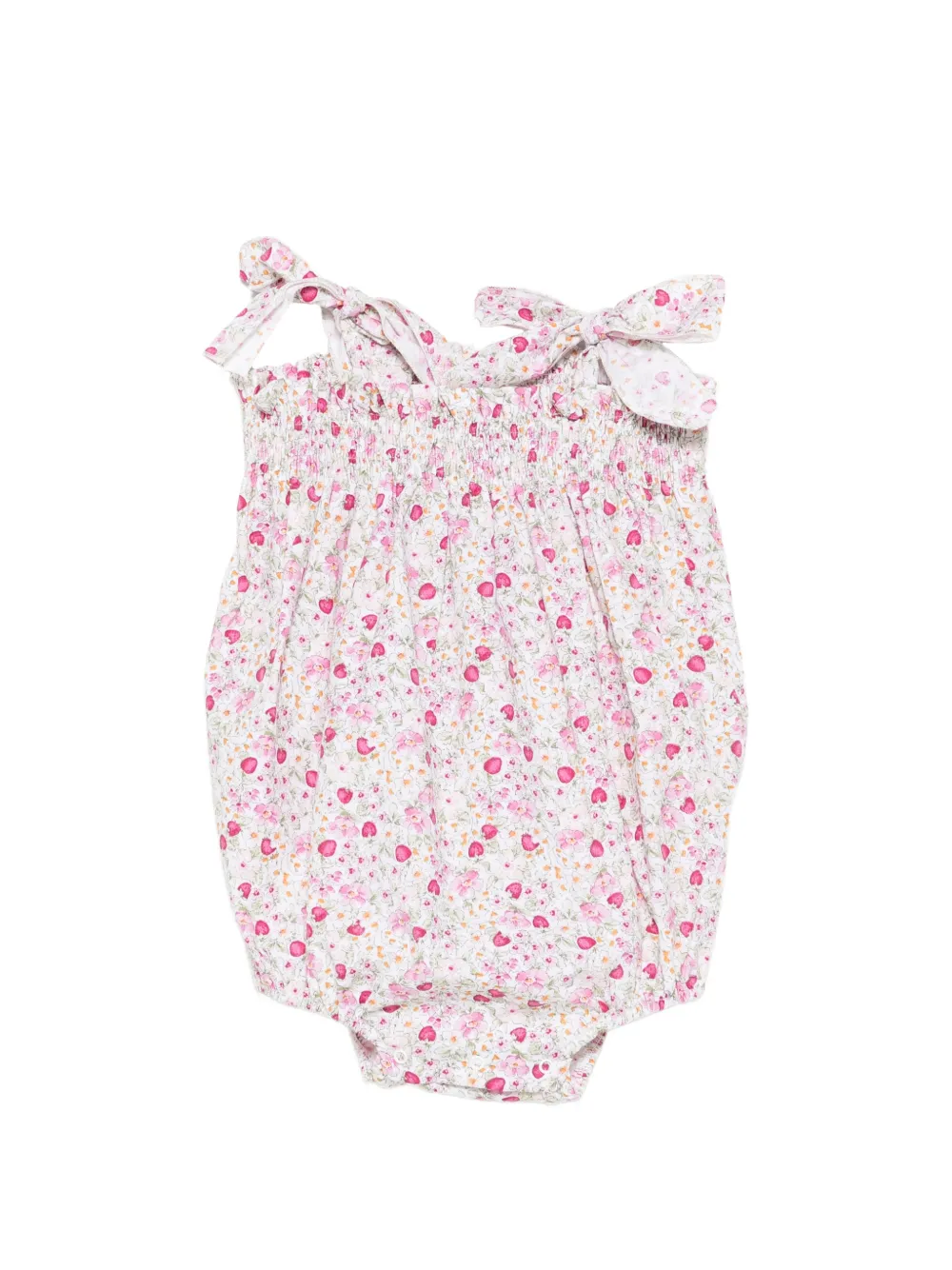 LALALU floral-print shirred-effect dungarees - Bianco