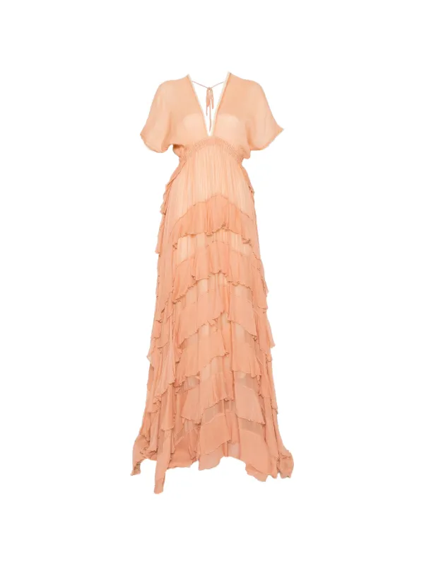 Mes Demoiselles Charlotte Ruffled V-neck Maxi Dress - Orange Mes Demoiselles Charlotte Ruffled V-neck Maxi Dress - Orange