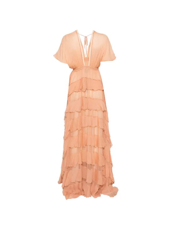 Mes Demoiselles Charlotte Ruffled V-neck Maxi Dress - Orange Mes Demoiselles Charlotte Ruffled V-neck Maxi Dress - Orange
