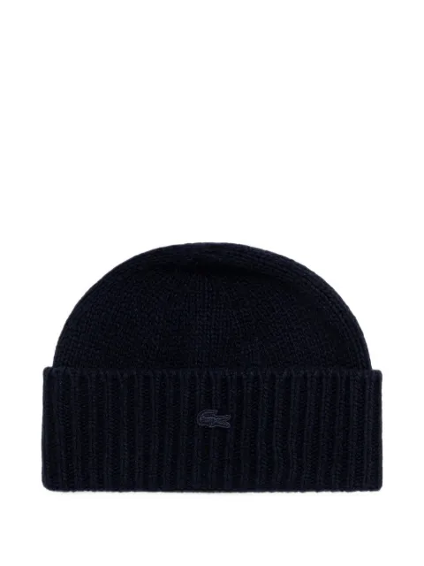 Lacoste logo-patch ribbed-knit beanie hat