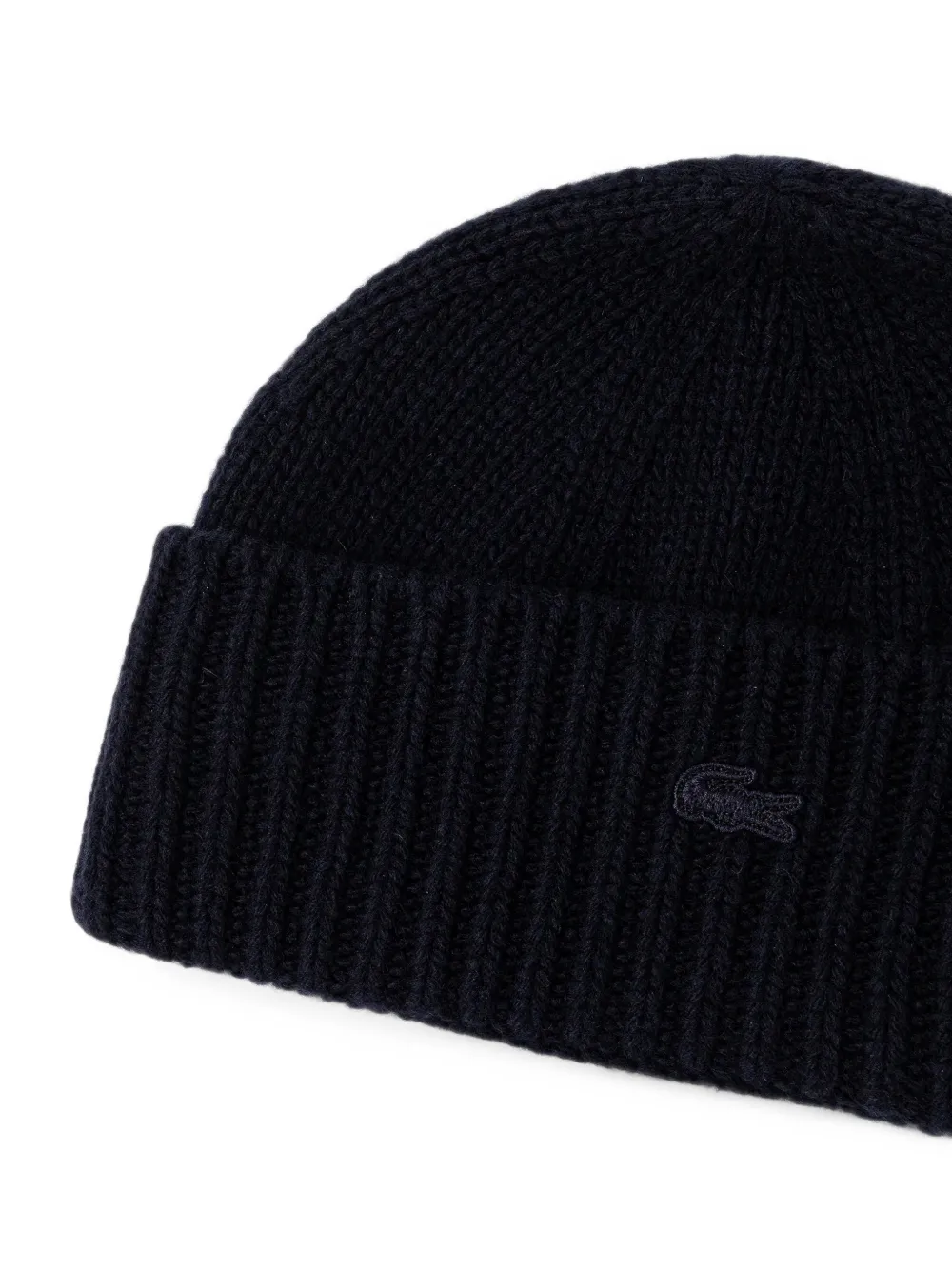 Lacoste logo-patch ribbed-knit beanie hat Blauw