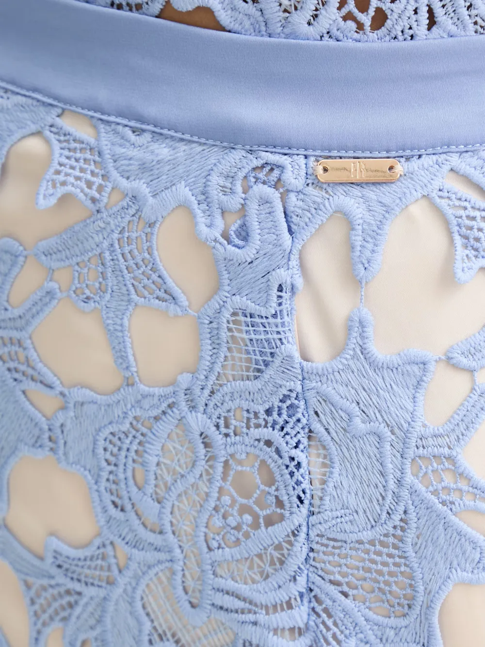 FRACOMINA Midi-rok met gewelfde afwerking en guipure-kant Blauw