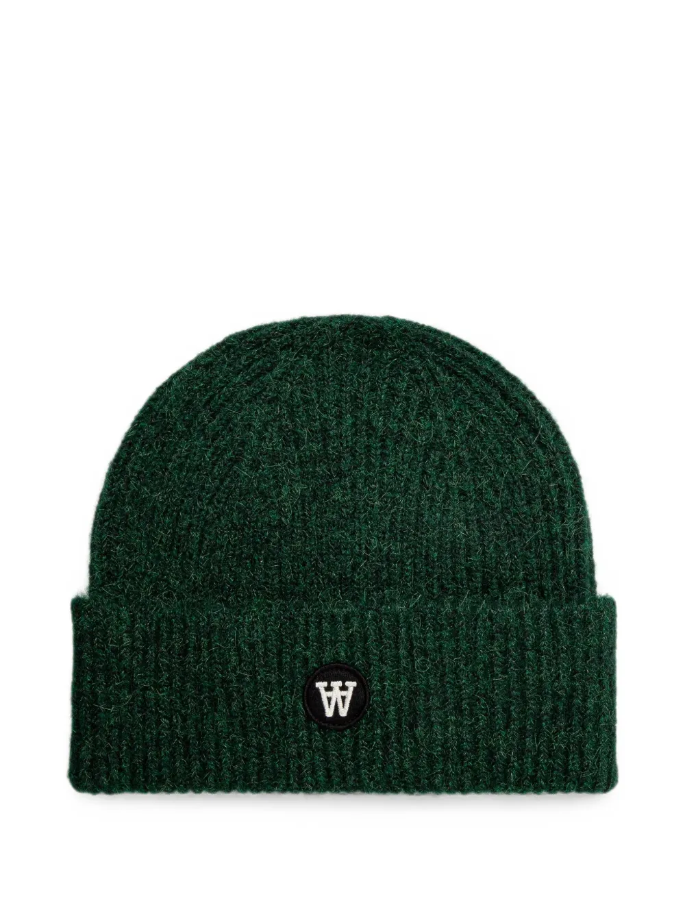 Wood Wood logo-patch ribbed beanie hat - Grün