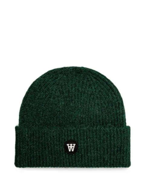 Wood Wood logo-patch ribbed beanie hat