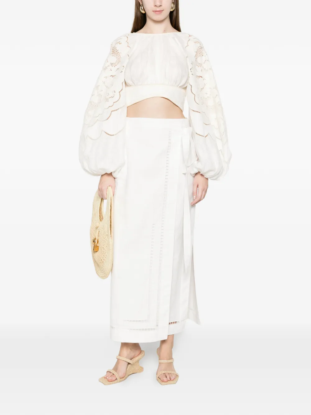  Tela Embroidered Midi Skirt - White 