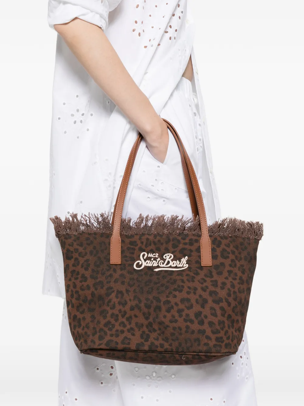 MC2 Saint Barth City shopper met luipaardprint en franje Bruin