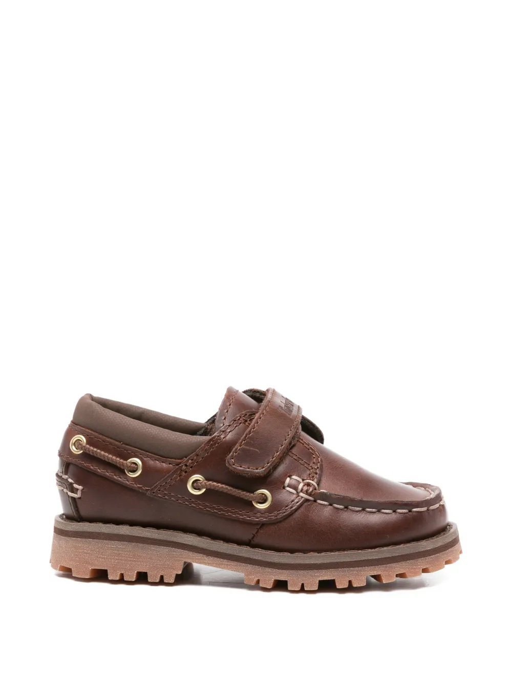 Timberland Kids logo leather boat shoes - Marrone