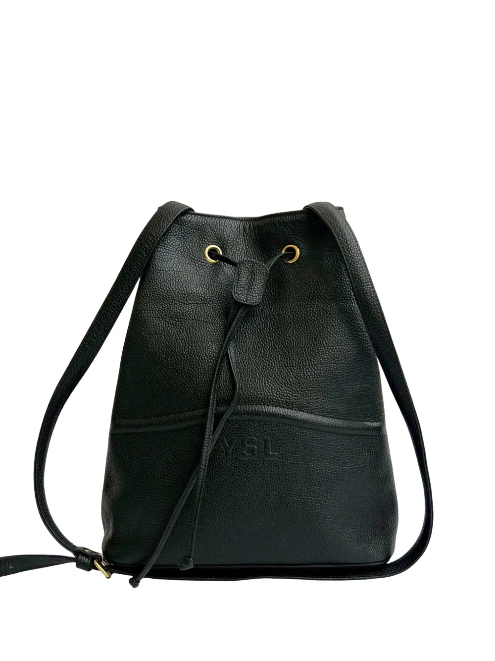 Saint Laurent Pre-Owned 20th Century Grained Leather Drawstring bucket bag - Nero