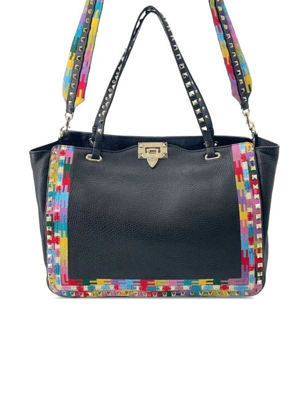 Valentino Garavani Pre-Owned 2000-2017 Medium Grainy Calfskin Embroidered Rockstud Trapeze satchel - Black