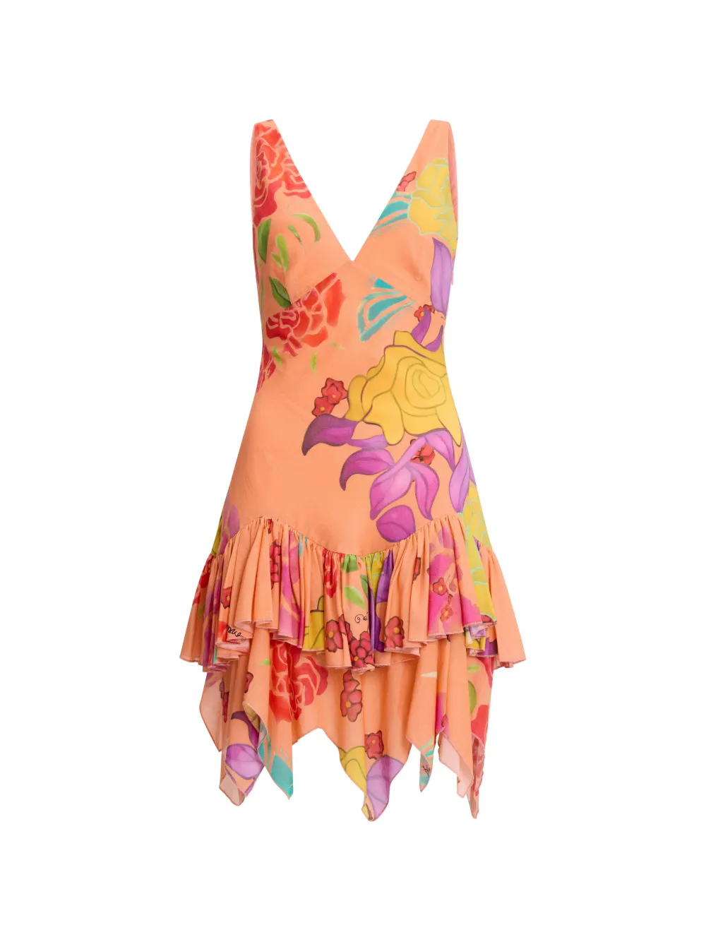 Donde Esteban Floral Ruffled Mini Dress In Orange