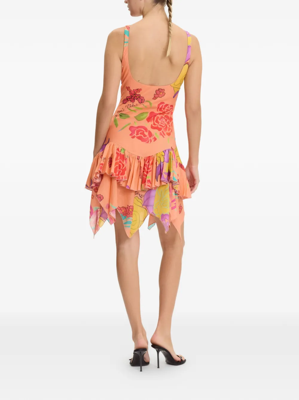 Donde Esteban Mini-jurk met bloemenprint en ruches Oranje