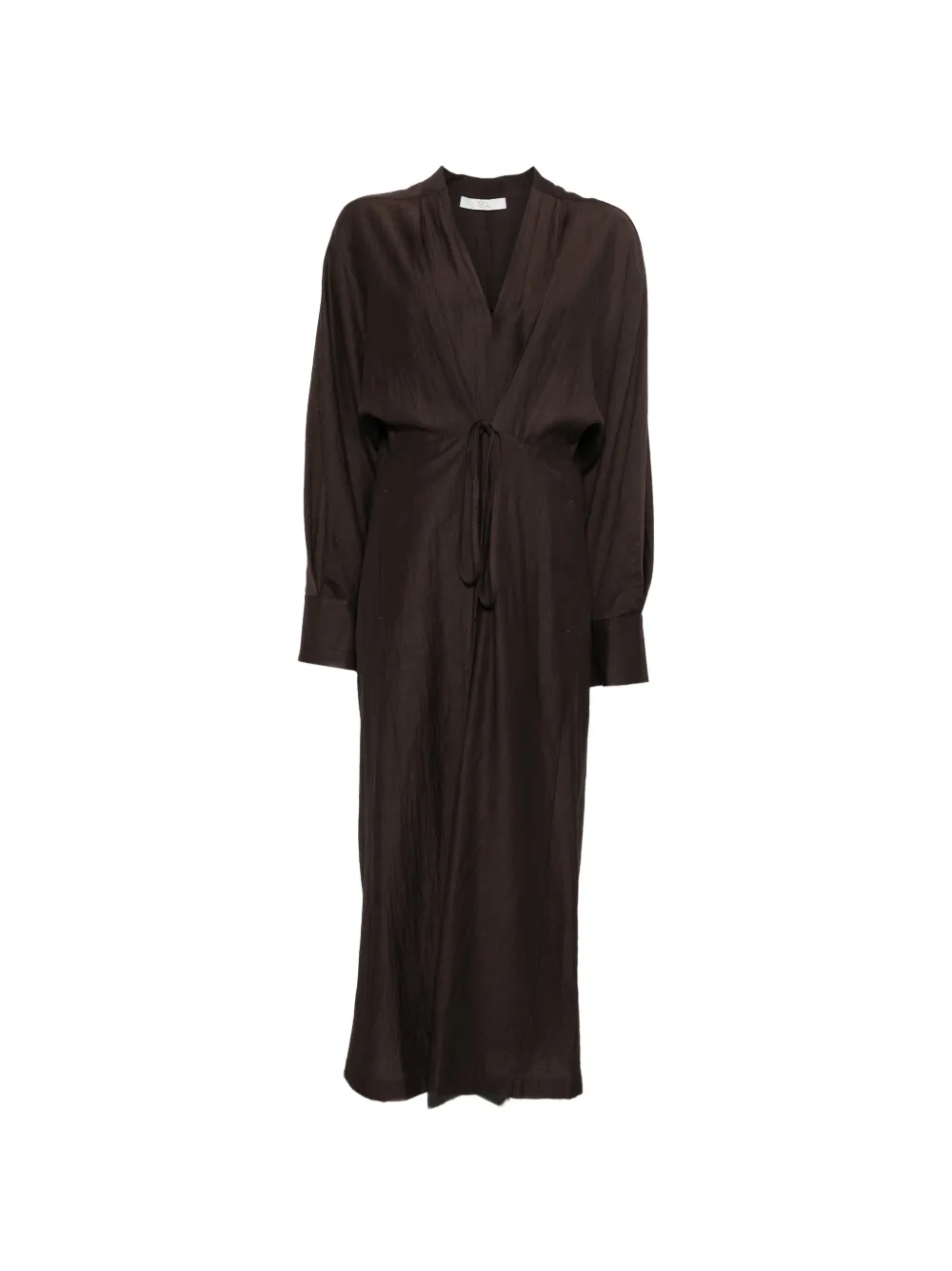 dark brown waist tie midi dress Daniella Linen Tie Back Sleeveless Midi Dress in Cocoa By DISSH