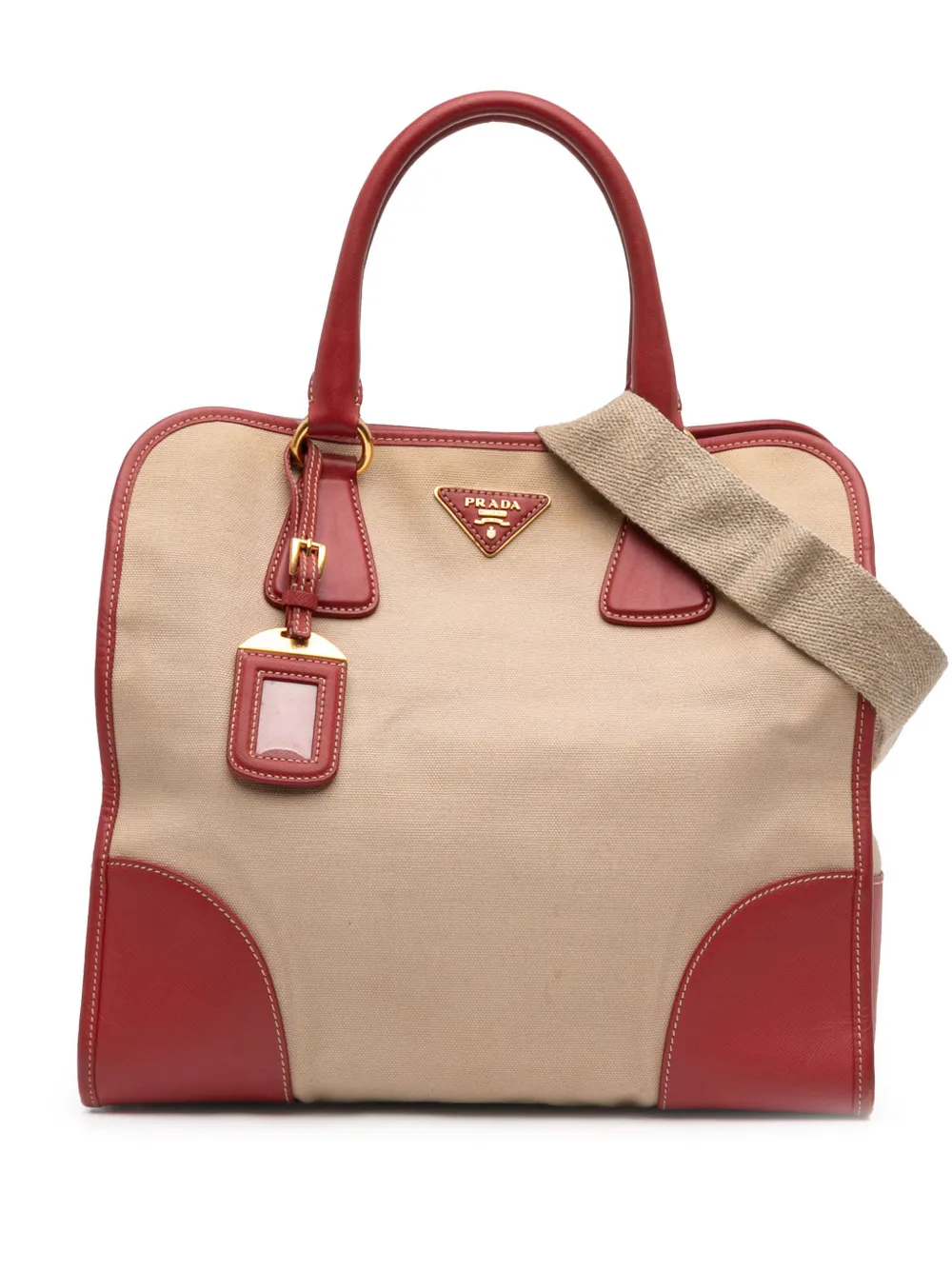 Prada Pre-Owned 2010-2026 Saffiano Trimmed Canvas Canapa satchel - Marrone