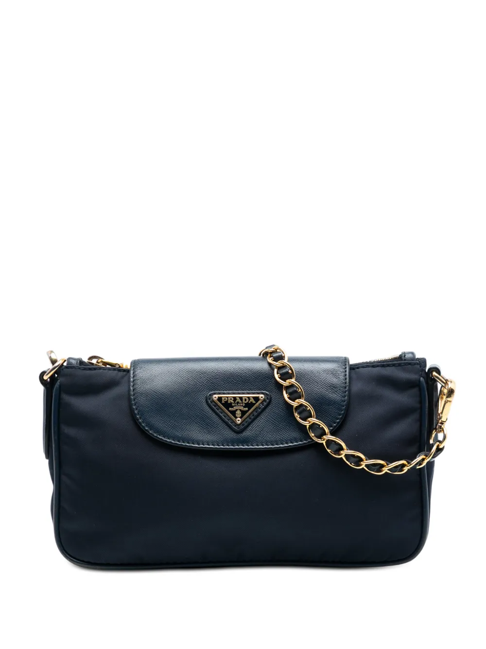 Prada Pre-Owned 2000-2013 Saffiano Trimmed Tessuto Chain crossbody bag - Blu