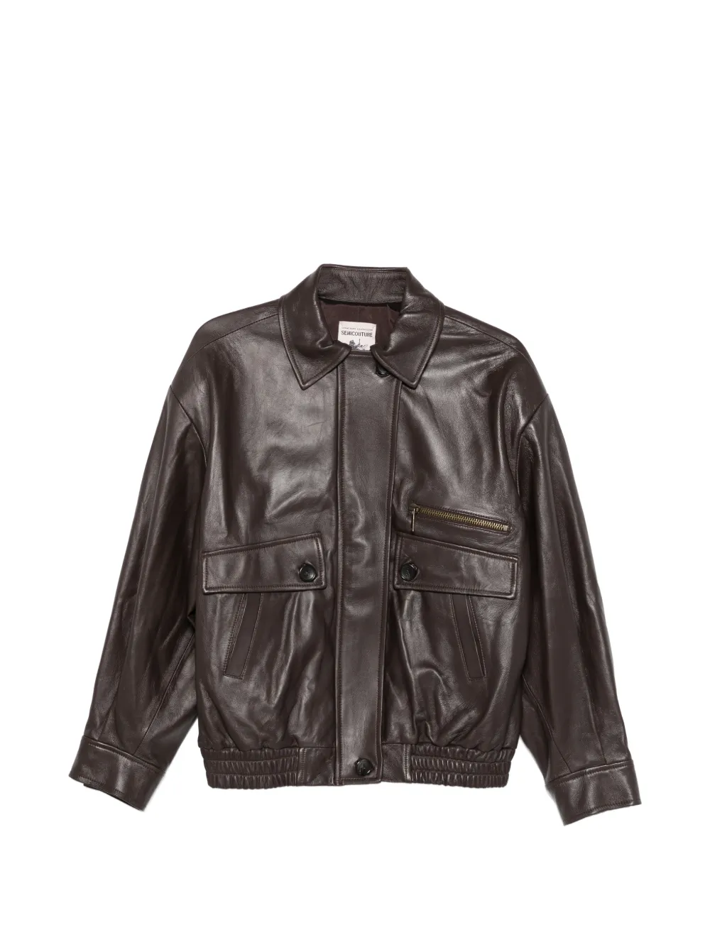 Semicouture Giacca in pelle con zip - Marrone