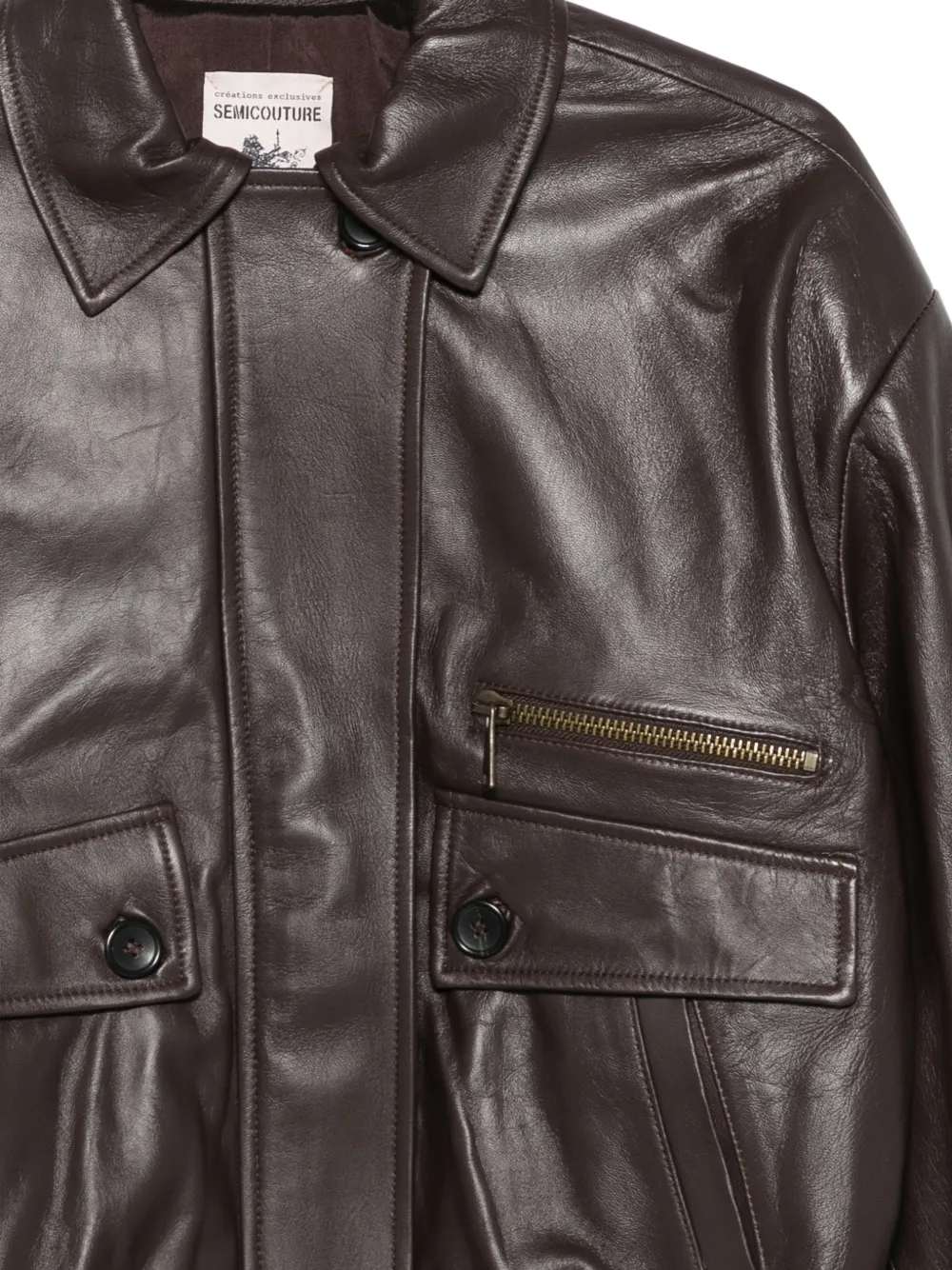  Semicouture Zip-up Leather Jacket - Brown 