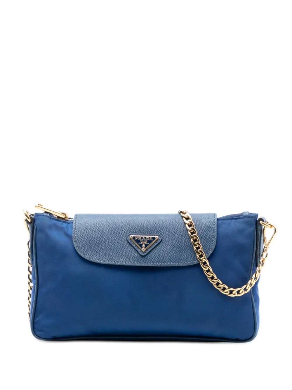 Prada Pre-Owned 2000-2013 Saffiano Trimmed Tessuto Chain crossbody bag - Blu