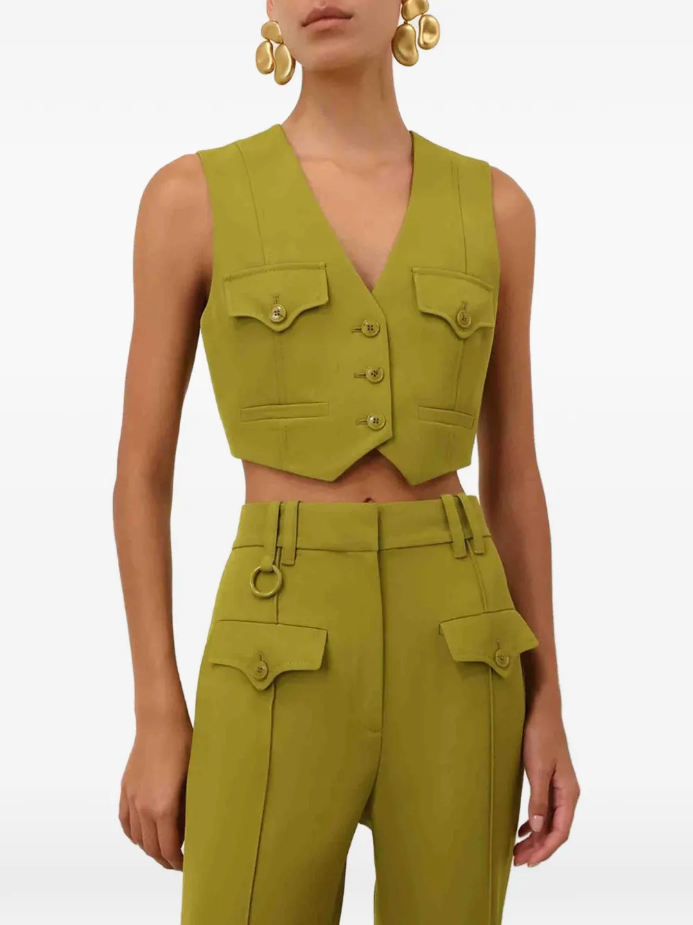  Zimmermann Button-fastening Multi-pocket Waistcoat - Green 