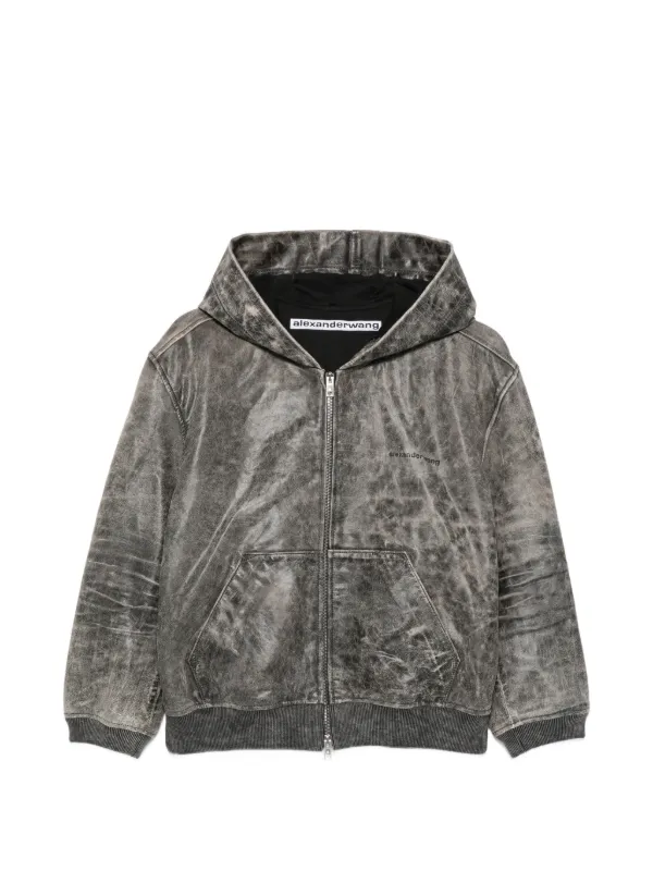 Alexander Wang Distressed Leather Hoodie in Grey