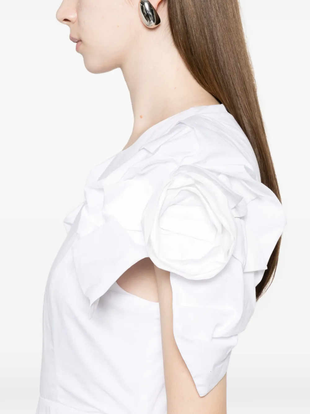 Simone Rocha Midi-jurk met ruches en ronde hals Wit