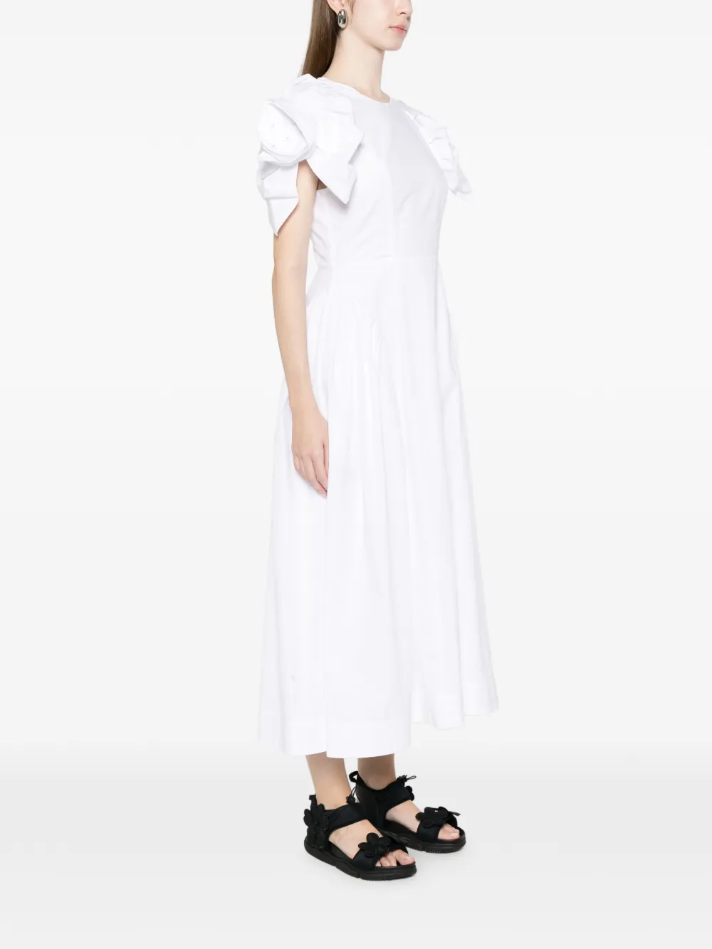  Simone Rocha Round-neck Ruffled Midi Dress - White 