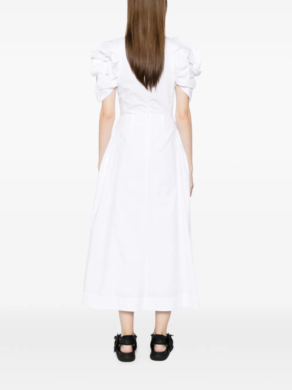 Simone Rocha Midi-jurk met ruches en ronde hals Wit