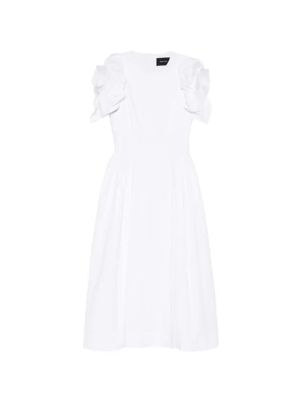 Simone Rocha Round-neck Ruffled Midi Dress in White
