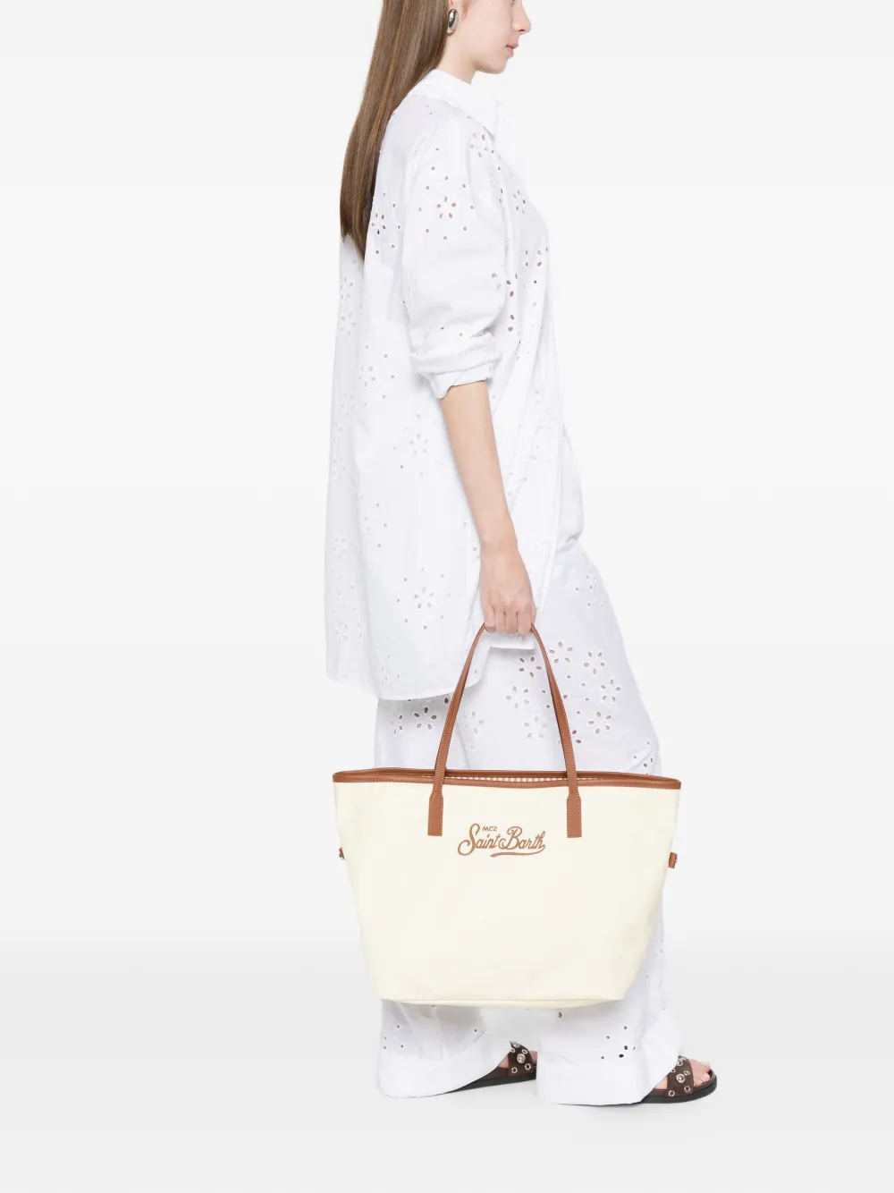 MC2 Saint Barth City shopper met geborduurd logo Beige