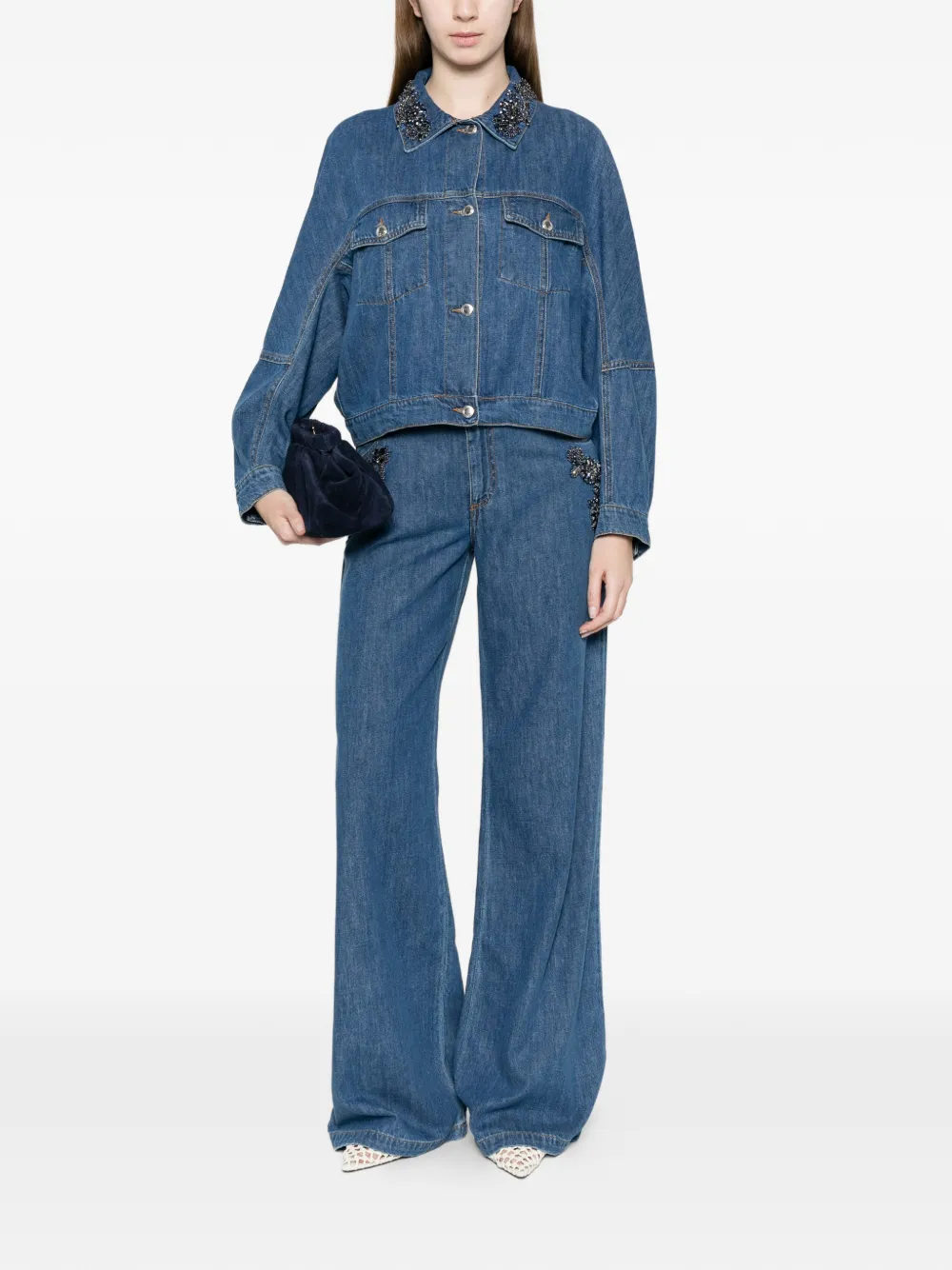ERMANNO FIRENZE Jeans verfraaid met kristallen Blauw