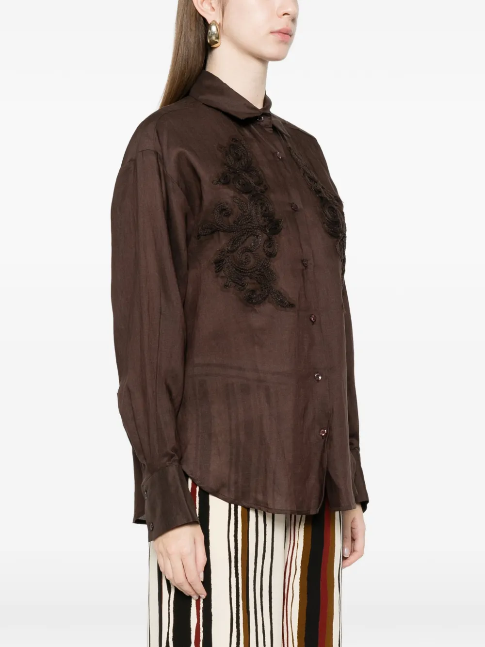  Ermanno Firenze Long-sleeve Embellished Shirt - Brown 