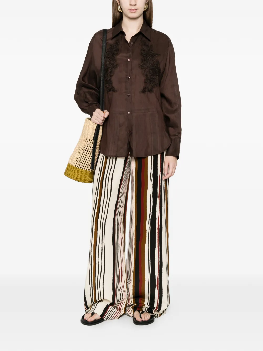  Ermanno Firenze Long-sleeve Embellished Shirt - Brown 