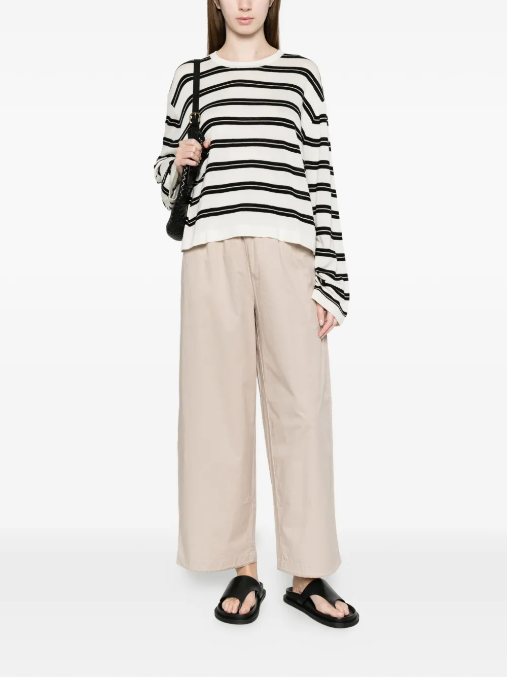  Soft Goat Striped Long-sleeve Sweater - White 