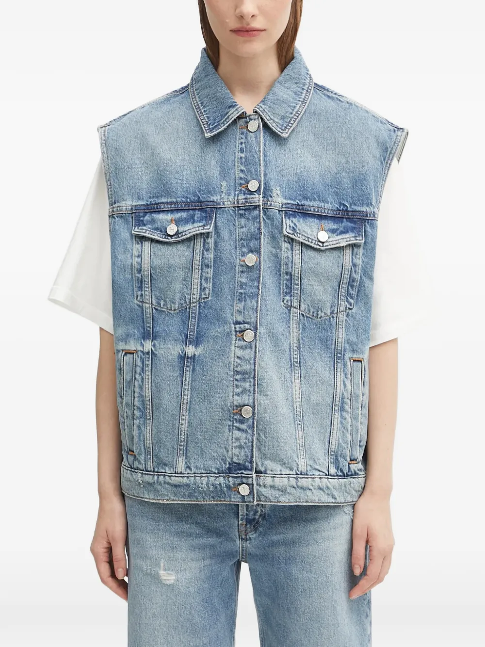 ANINE BING Weste im Distressed-Look - Blau