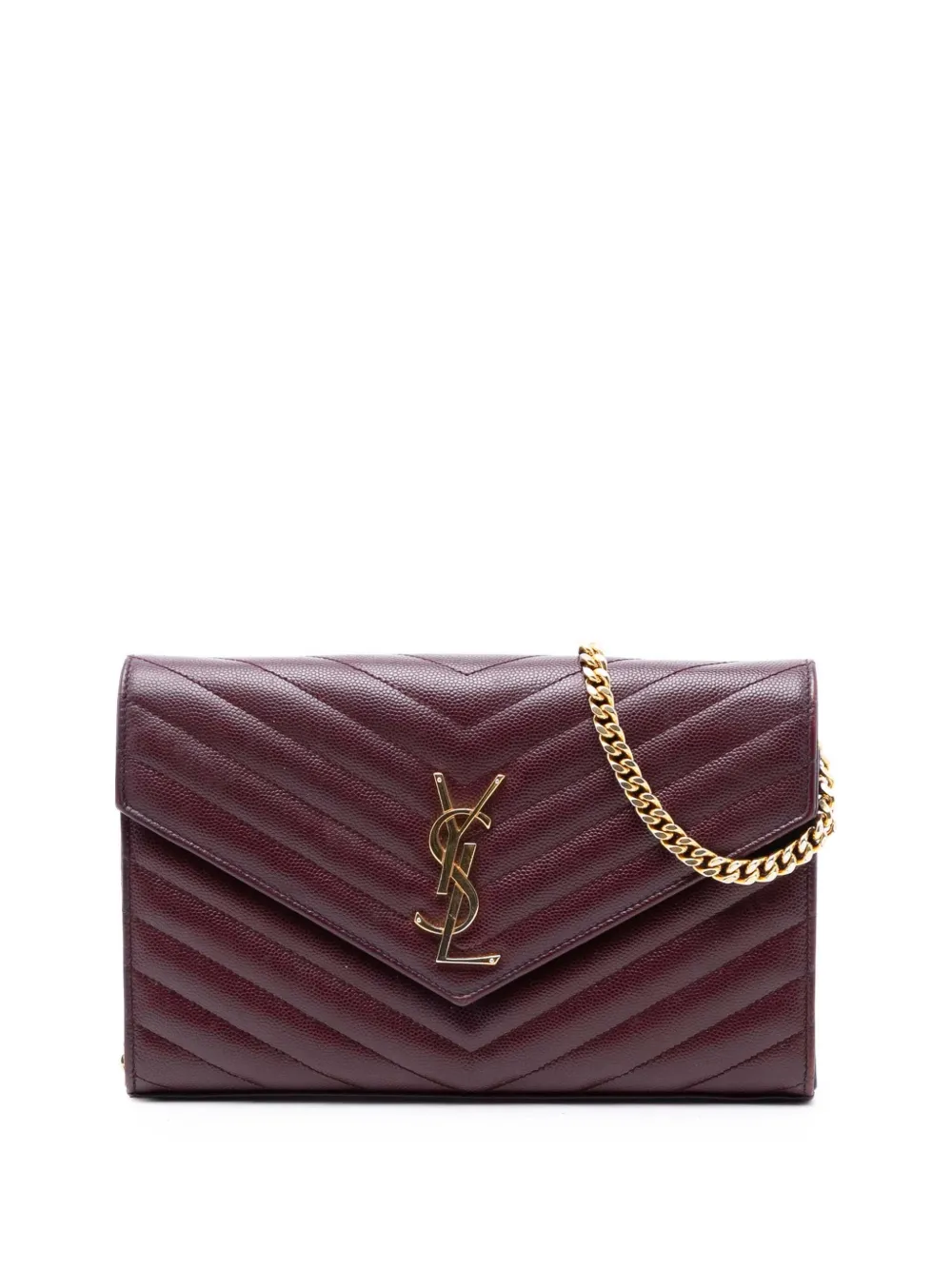 Saint Laurent Pre-Owned 2019 Grain De Poudre Matelasse Chevron Monogram Chain Wallet crossbody bag - Rosso