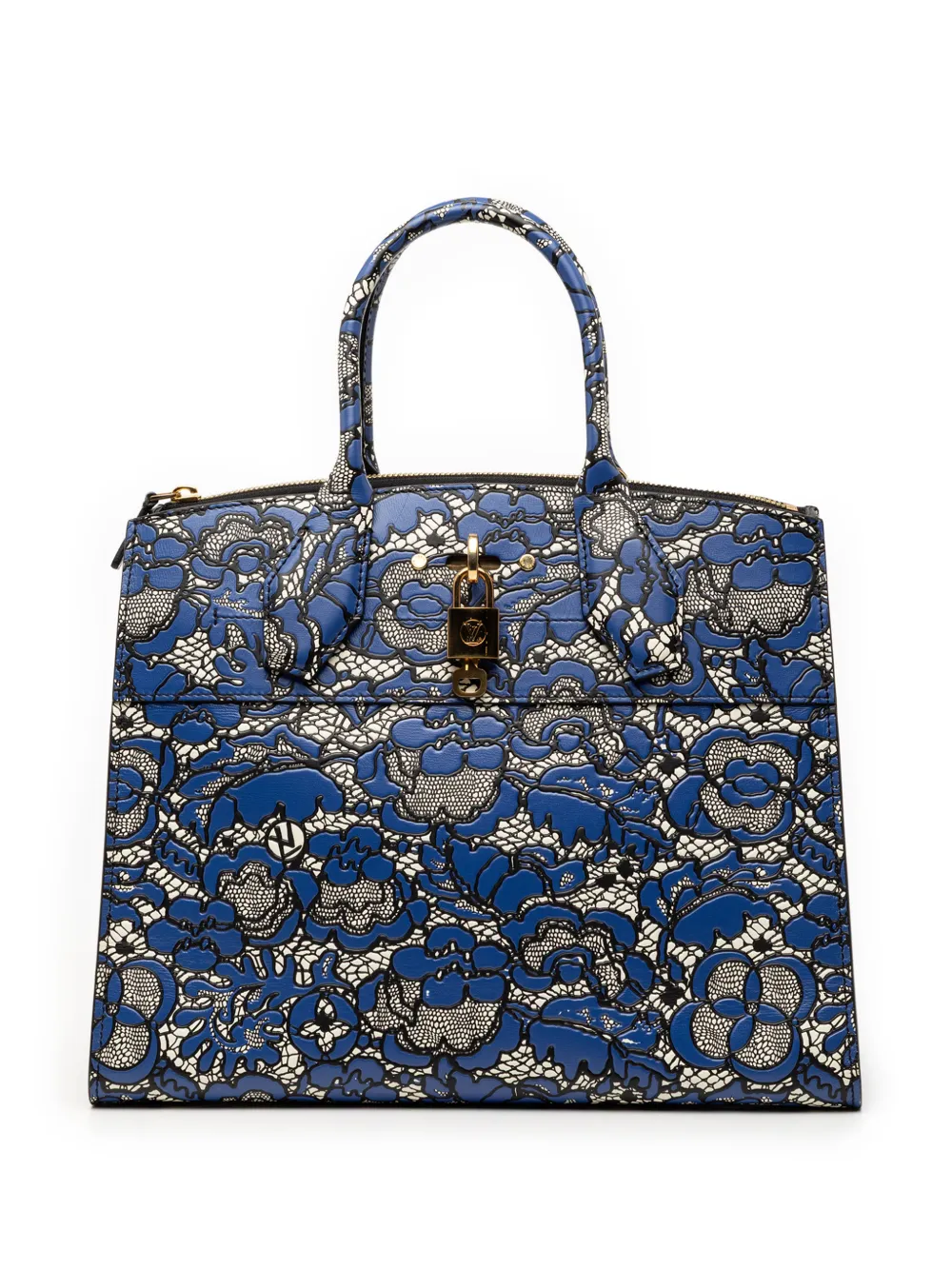 Louis Vuitton Pre-Owned 2017 Embossed Leather Flower Lace City Steamer MM satchel - Blu