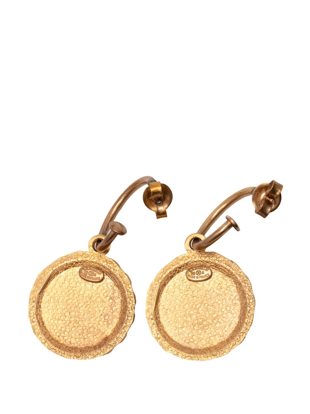  Chanel Pre-owned Boucles D'oreilles Fantaisie Rondes En Plaqué Et émail à Logo Avec Détail Festonné (1999) 